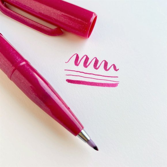 Pentel Fude Touch Art Sign Pen, Flexible Brush Tip Marker BURGUNDY Set of 3 Pens - Picture 7 of 12